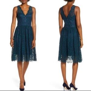 Eliza J Fit & Flare Dress Green Navy Lace NWOT 14